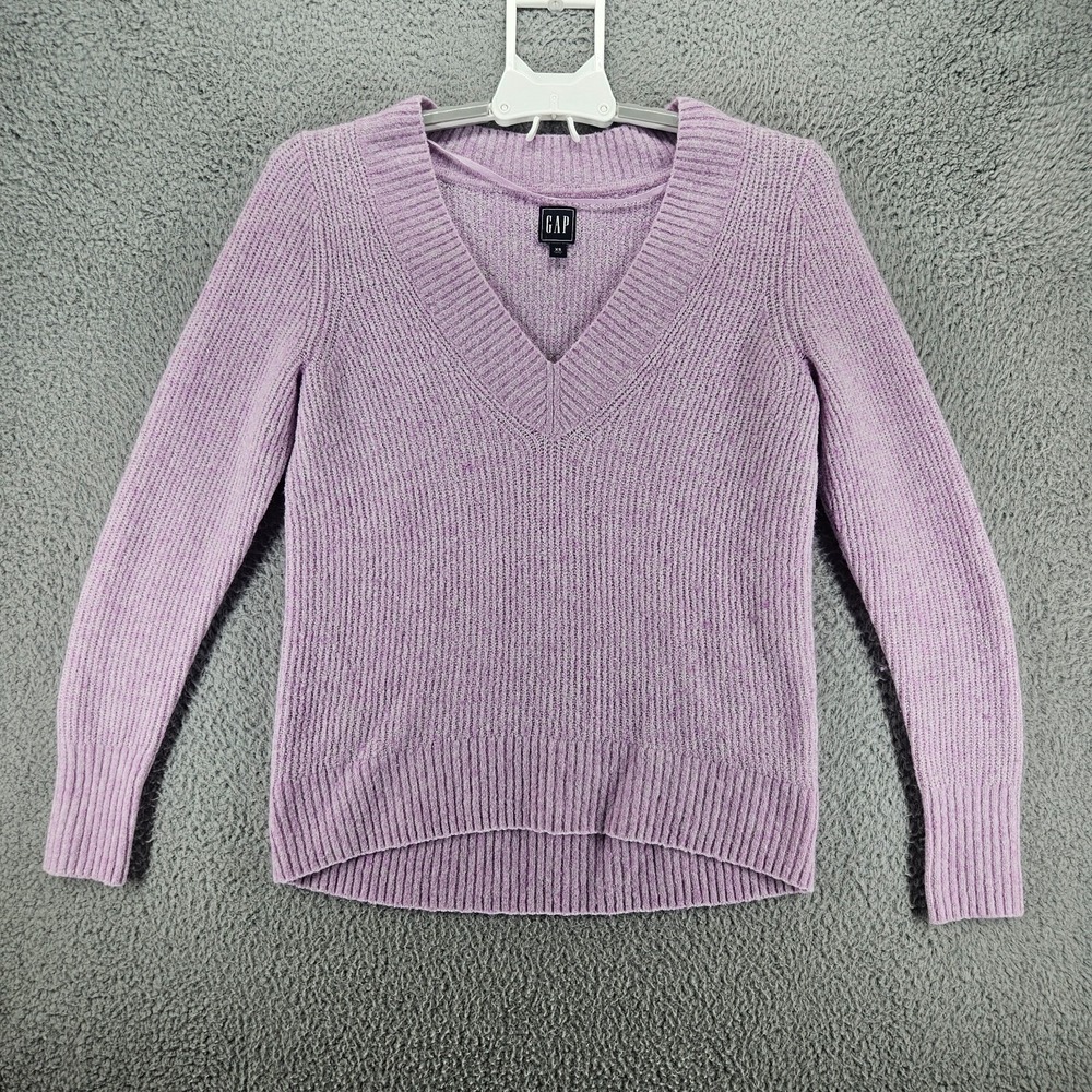 Gap‎ Womens XS Lavender Purple Ribbed V-Neck Wool Alpaca Blend Sweater